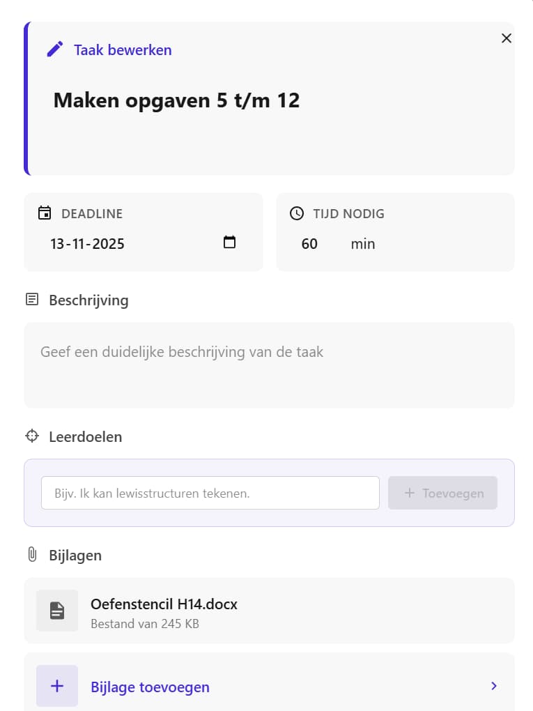 Planplay taakcreatie screenshot